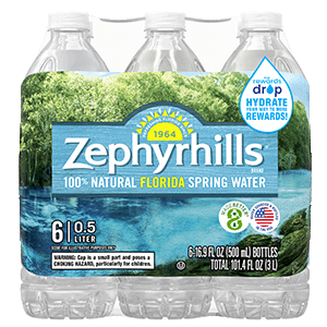Zephyrhills Spring water product details 500mL 6 pack